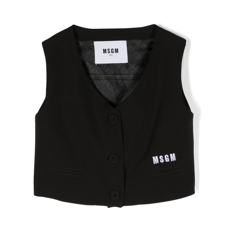 MSGM Gilet crop con stampa logo nero bambina