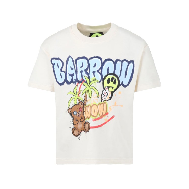 BARROW T-shirt crema con logo e stampa Bear bambini
