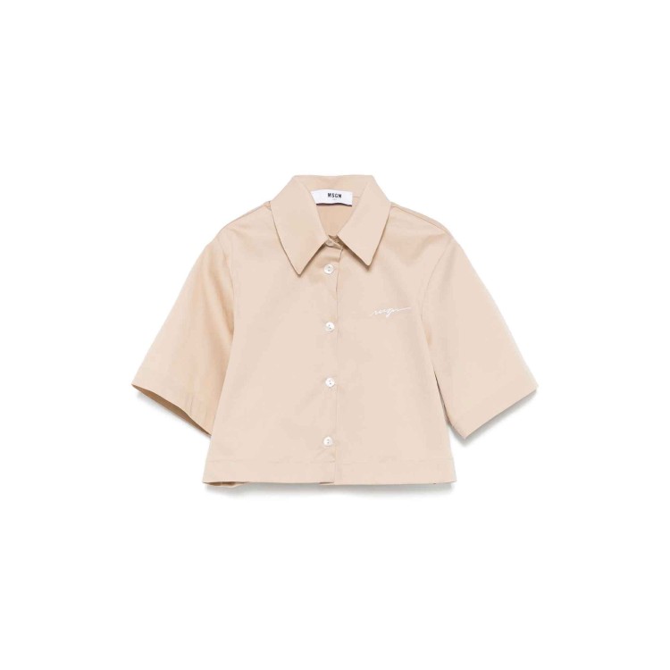 MSGM Camicia beige in popeline con logo bambina