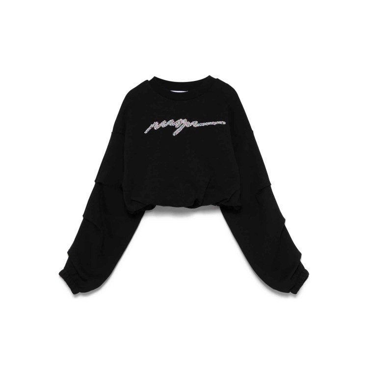 MSGM Felpa nera girocollo con logo in perline bambina
