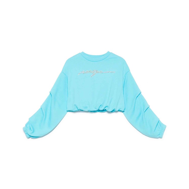 MSGM Felpa celeste girocollo con logo in perline bambina