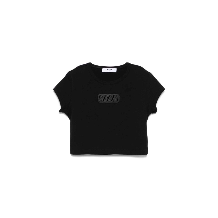 MSGM T-shirt nera cropped con logo bambina
