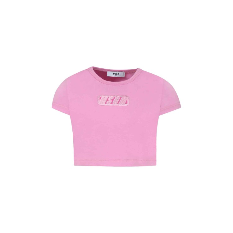 MSGM T-shirt rosa cropped con logo bambina