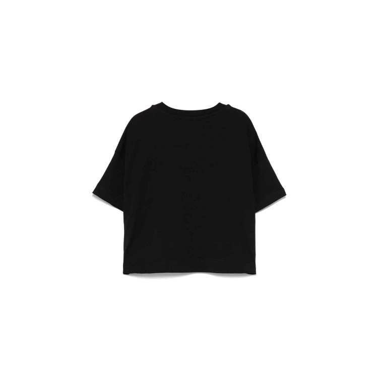 MSGM T-shirt nera cropped con logo in perline bambina