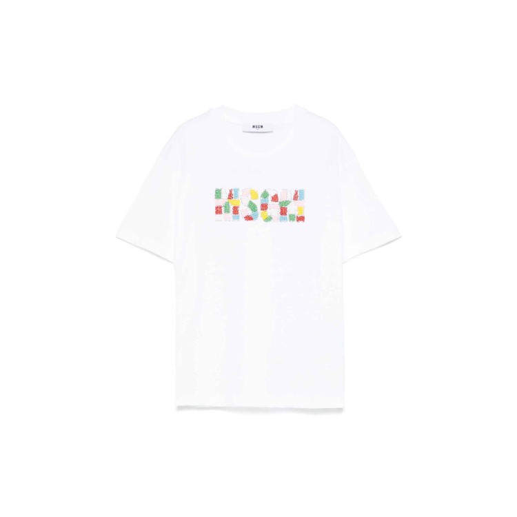 MSGM T-shirt bianca con logo in perline bambina