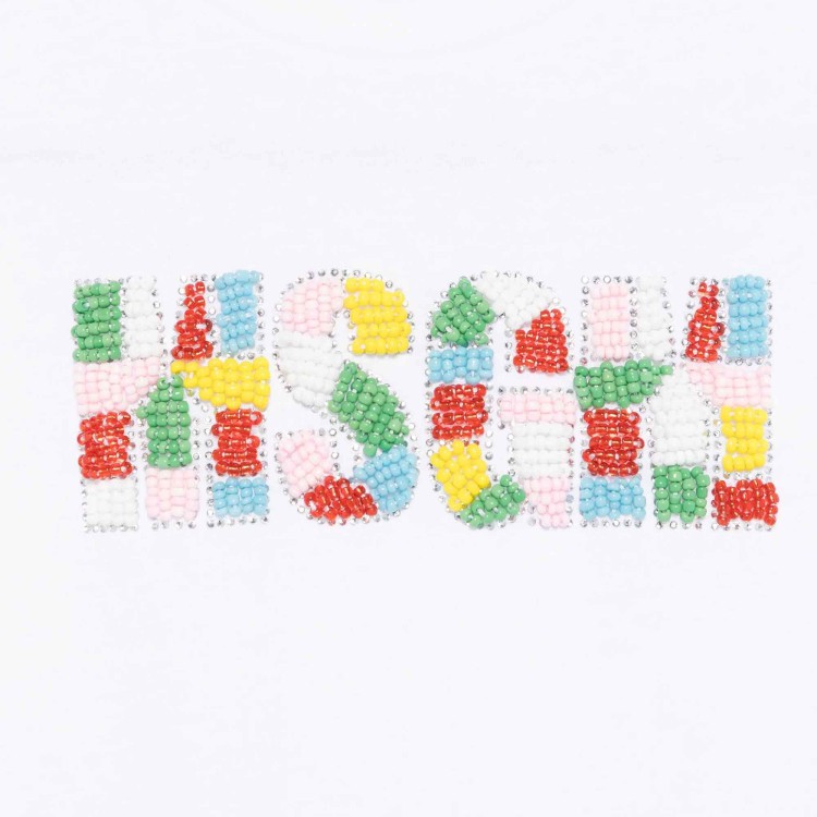 MSGM T-shirt bianca con logo in perline bambina
