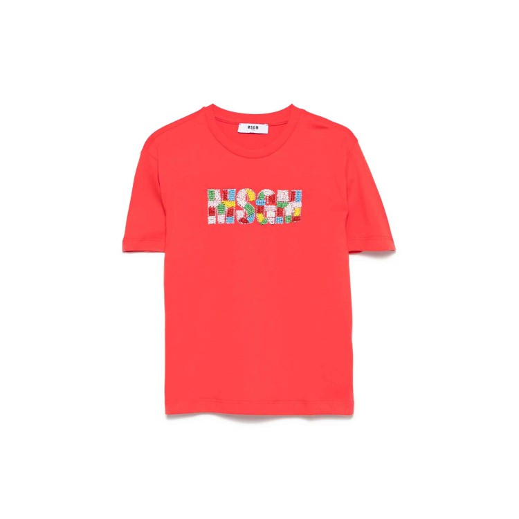 MSGM T-shirt rossa con logo in perline bambina