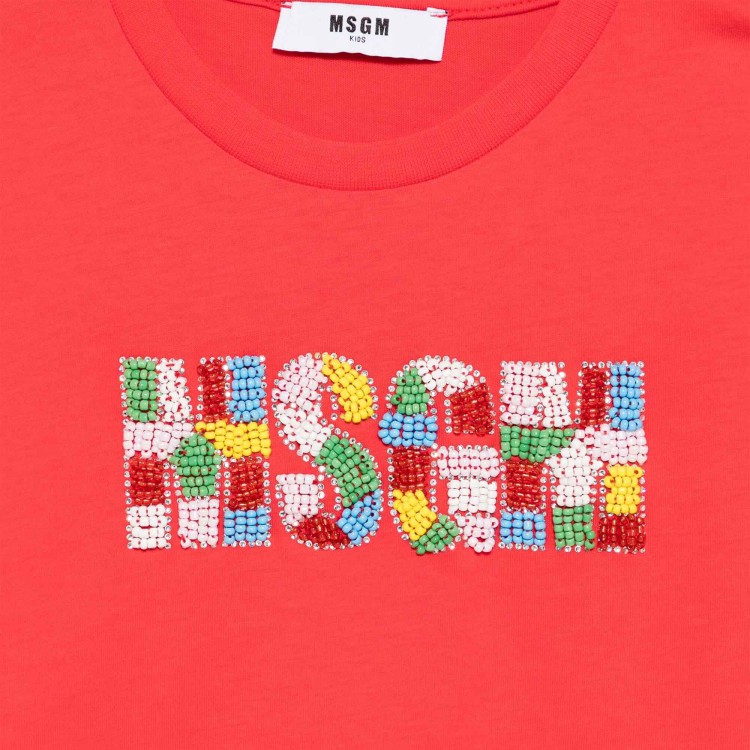 MSGM T-shirt rossa con logo in perline bambina