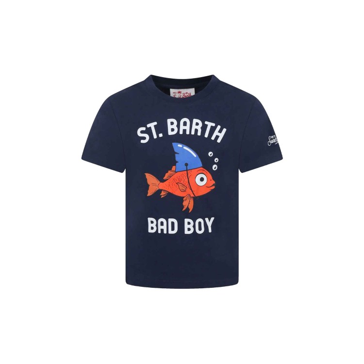 SAINT BARTH T-shirt blu navy con stampa Fake Shark bambino