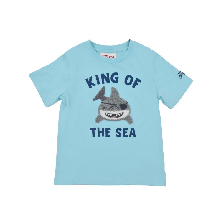 SAINT BARTH T-shirt celeste applicazione squalo bambino