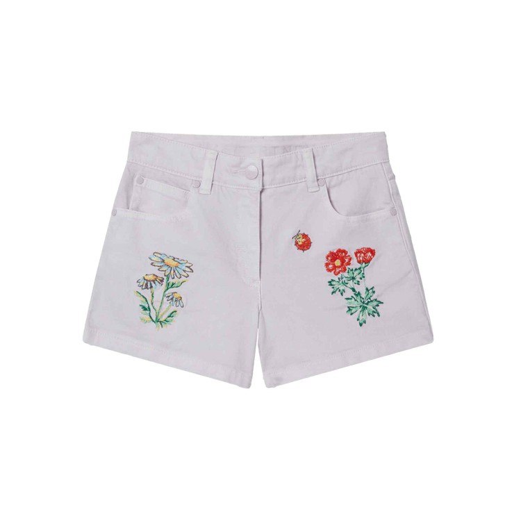 STELLA McCARTNEY Shorts lilla con fiori ricamati bambina