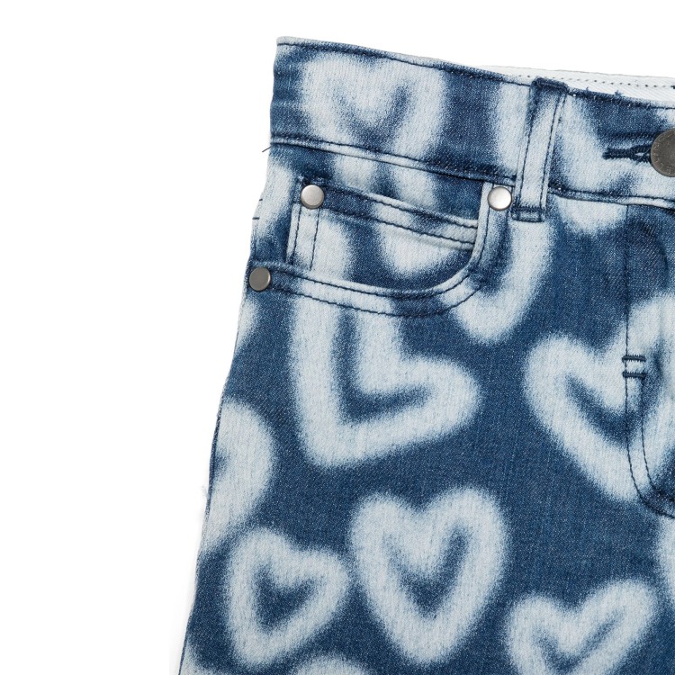 STELLA McCARTNEY Shorts in denim bicolore con motivo a cuori bambina