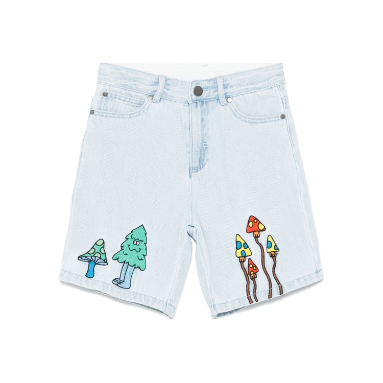 STELLA McCARTNEY Shorts in denim chiaro con ricami multicolor bambino