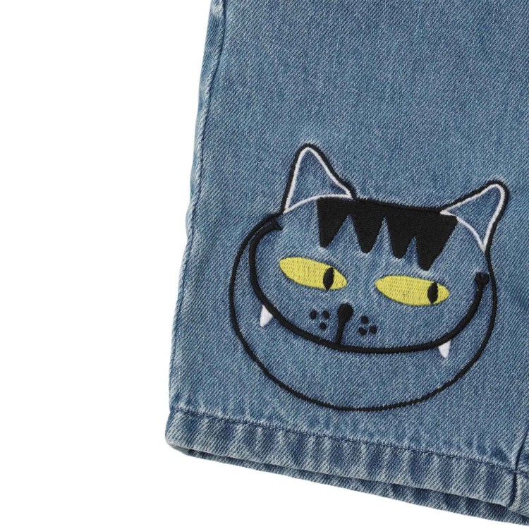 STELLA McCARTNEY Shorts in denim con ricamo gatti bambino
