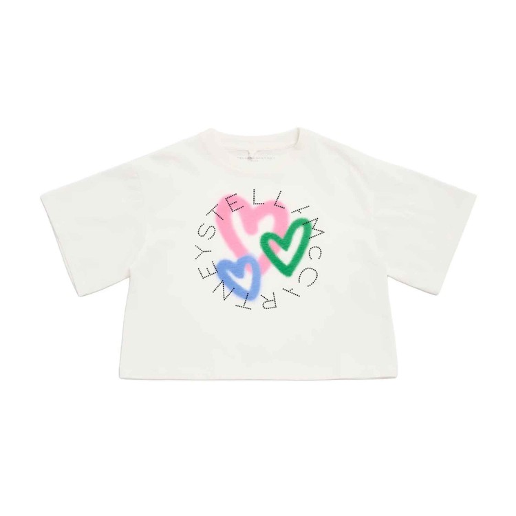 STELLA McCARTNEY T-shirt bianca con logo e cuori bambina