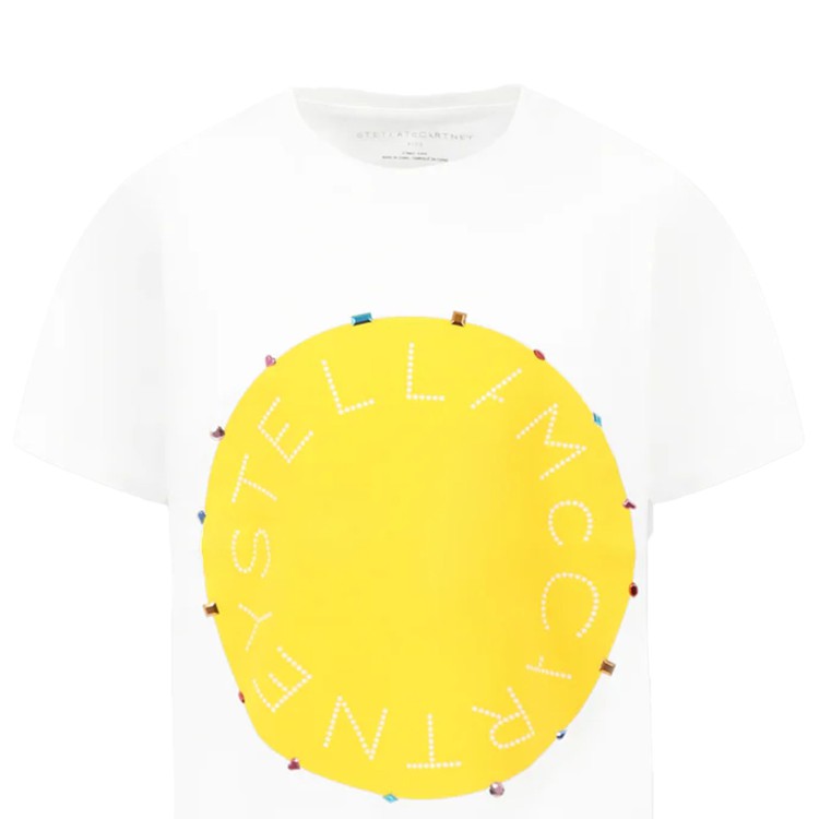 STELLA McCARTNEY T-shirt bianca con logo e paillettes bambina