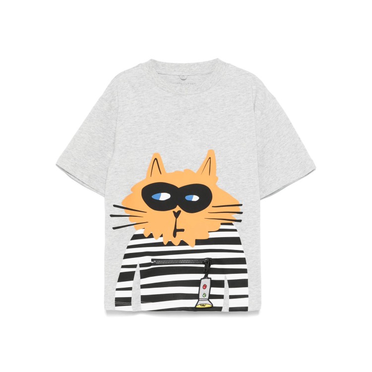 STELLA McCARTNEY T-shirt grigia con stampa e zip frontale bambino