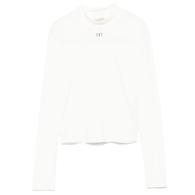 TWIN-SET T-shirt bianca con placca logo bambina