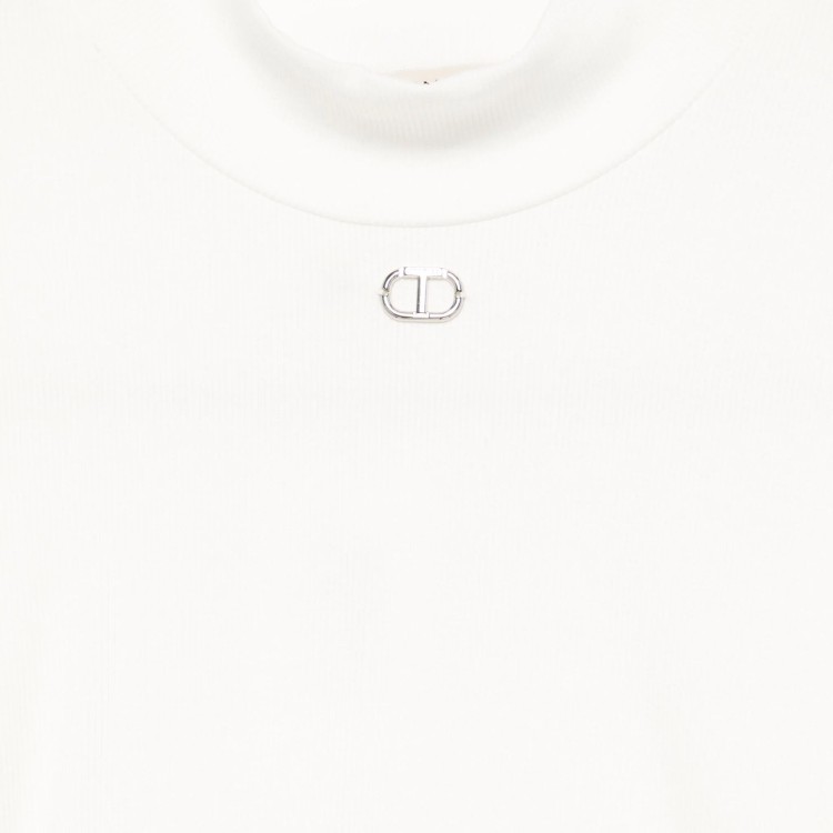 TWIN-SET T-shirt bianca con placca logo bambina