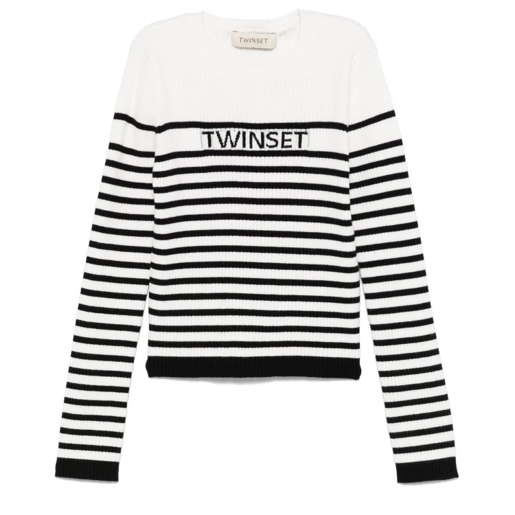 TWIN-SET Maglione bianco e nero con logo jacquard bambina