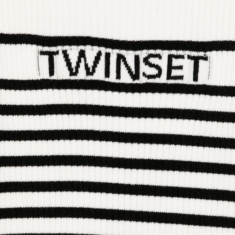 TWIN-SET Maglione bianco e nero con logo jacquard bambina