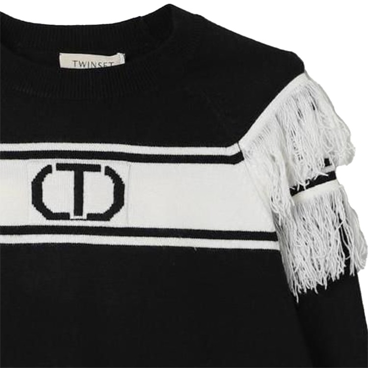 TWIN-SET Maglione nero con logo e frange bambina