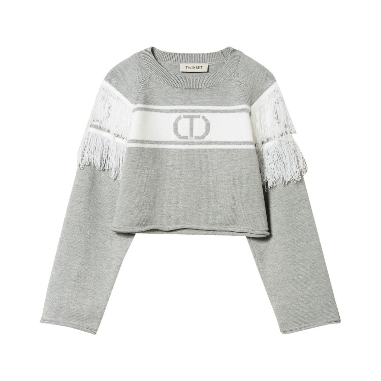 TWIN-SET Maglione grigio con frange bambina