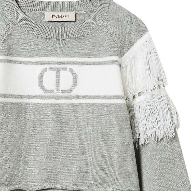 TWIN-SET Maglione grigio con frange bambina