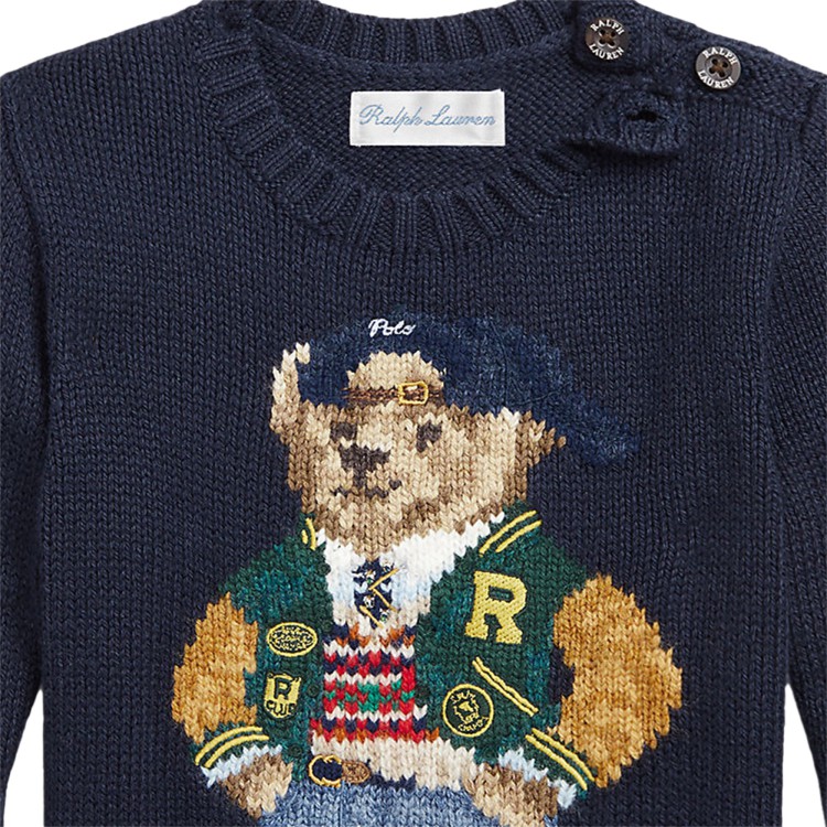 RALPH LAUREN Maglione blu navy girocollo Polo Bear bambini