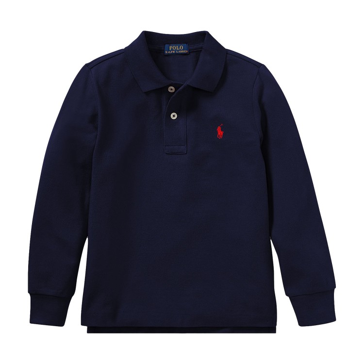 RALPH LAUREN Polo blu navy a maniche lunghe bambini