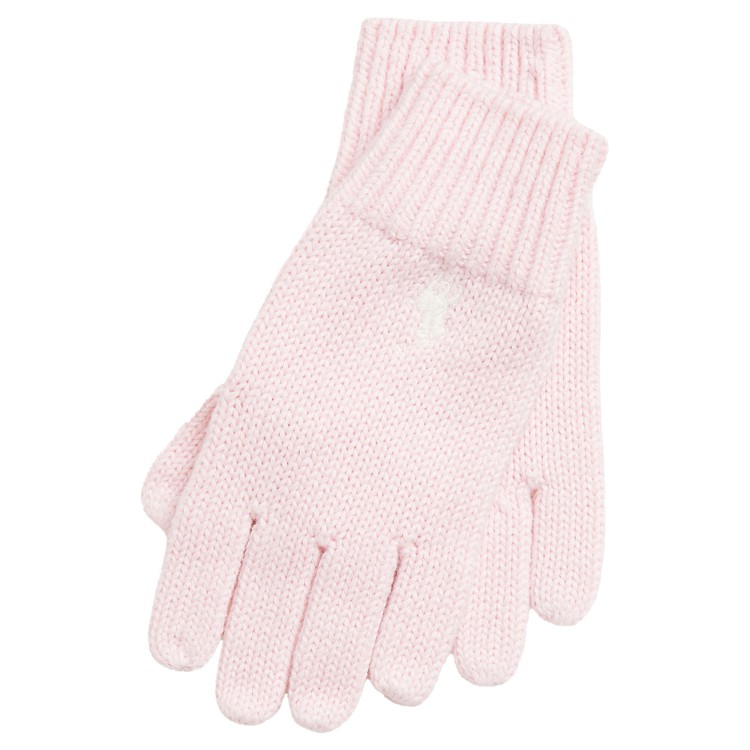 RALPH LAUREN Guanti rosa con ricamo bambina
