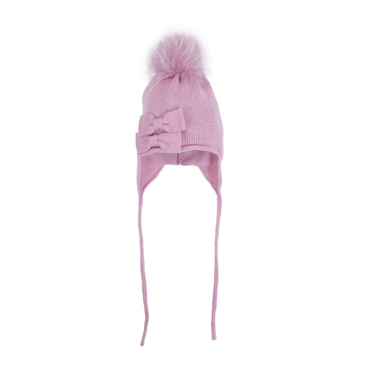 CATYA Cappello in lana con pon pon rosa bambina