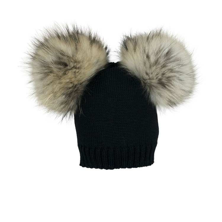 CATYA Cappello di lana nero con doppio pon pon bambina