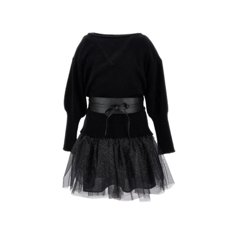 MONNALISA Abito nero con tulle lurex bambina
