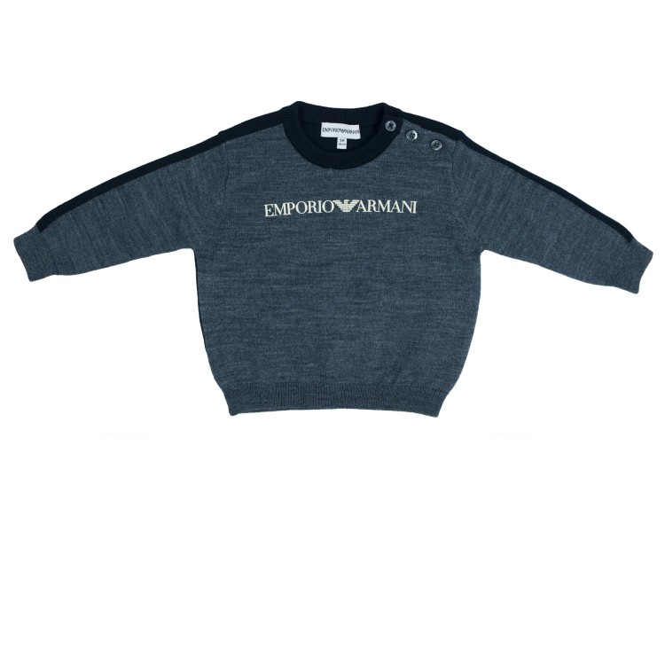 EMPORIO ARMANI Maglioncino in lana grigio blu neonato