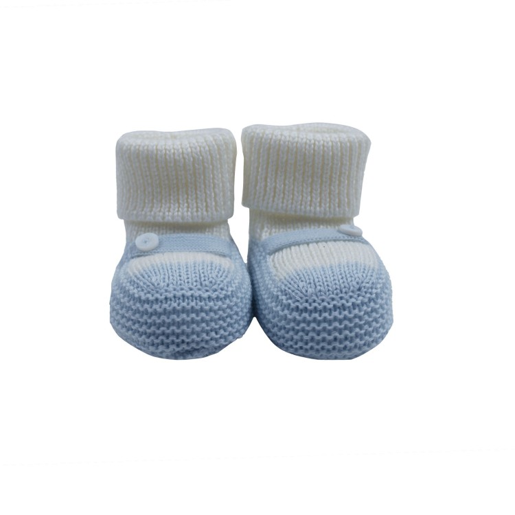 LITTLE BEAR Scarpine celesti e bianche in lana neonata