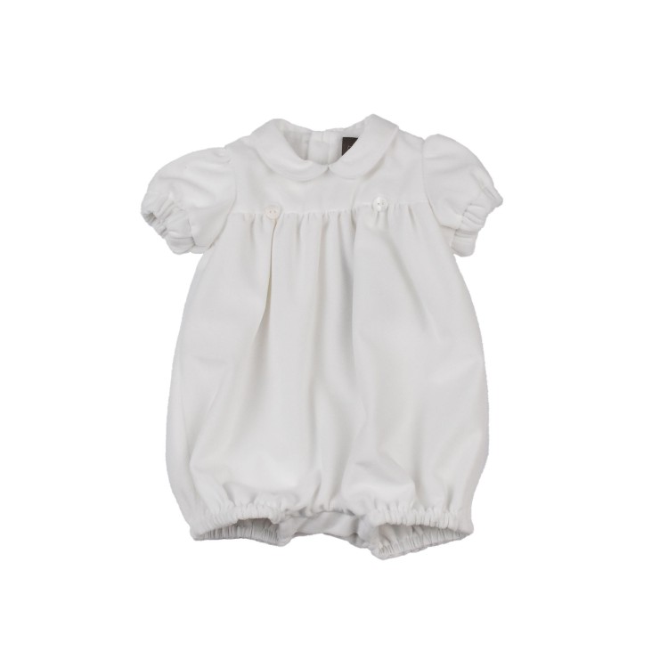 LITTLE BEAR Pagliaccetto panna in velluto neonata