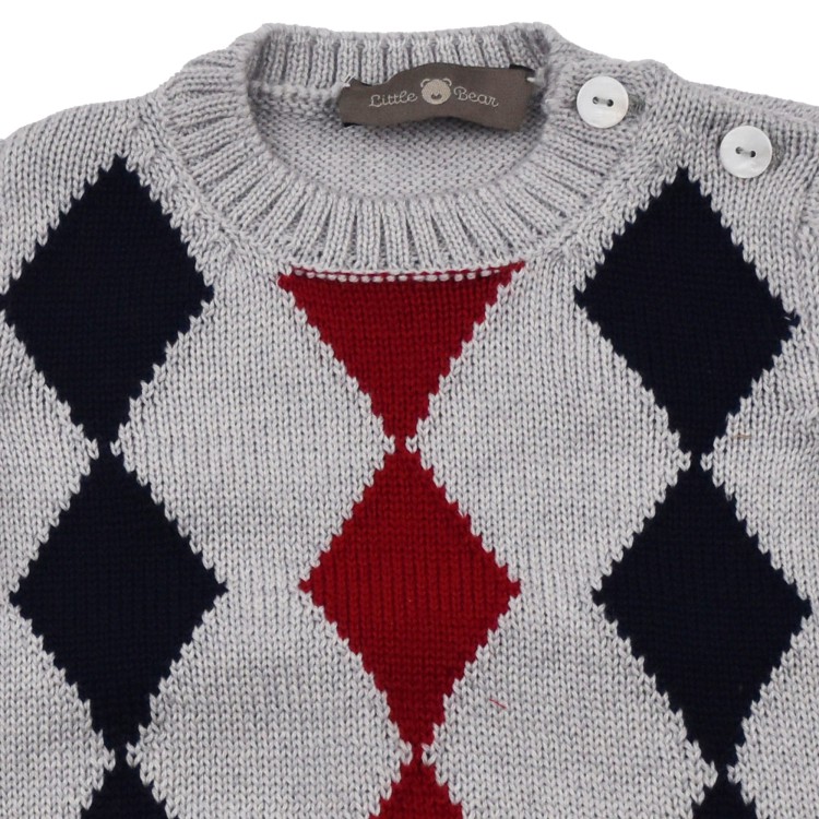 LITTLE BEAR Maglioncino grigio a rombi multicolore neonato