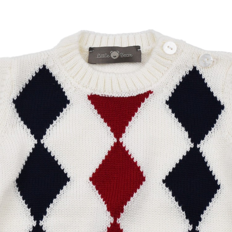 LITTLE BEAR Maglioncino panna a rombi multicolore neonato