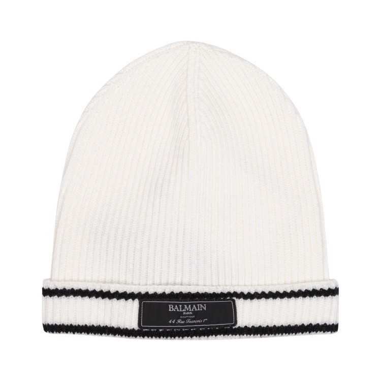 BALMAIN Cappello bianco nero a coste con logo per bambino