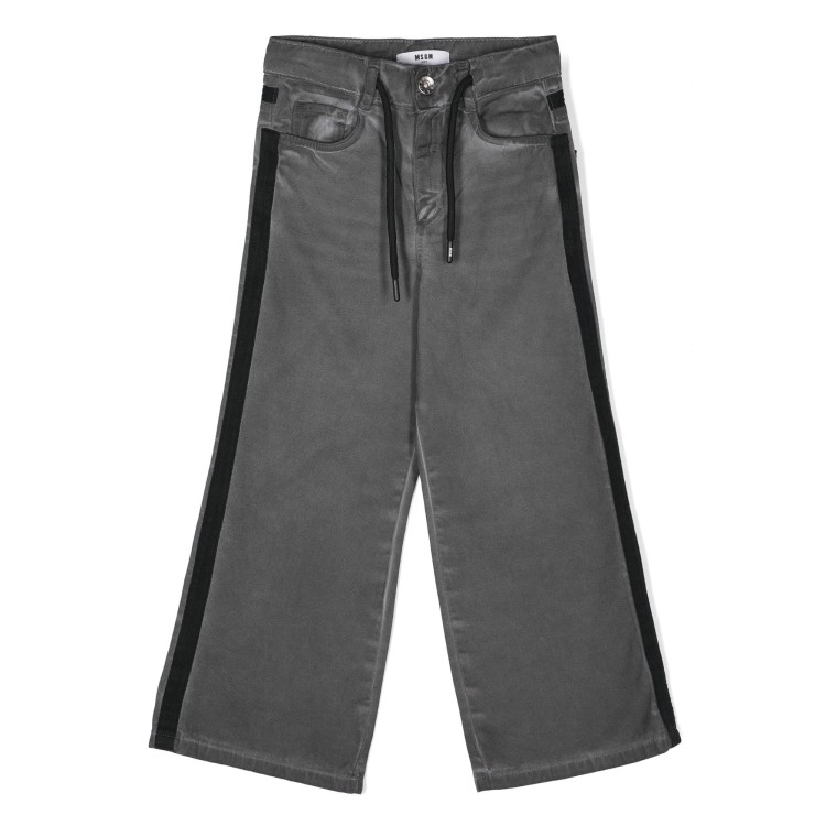 MSGM Pantaloni grigi con logo strass bambina