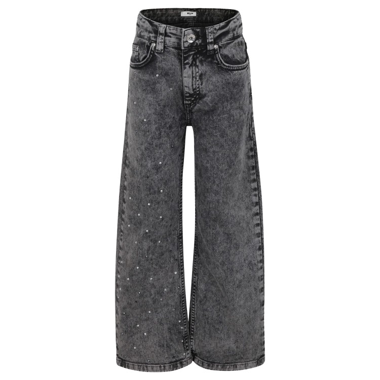 MSGM Jeans grigio denim con strass bambina