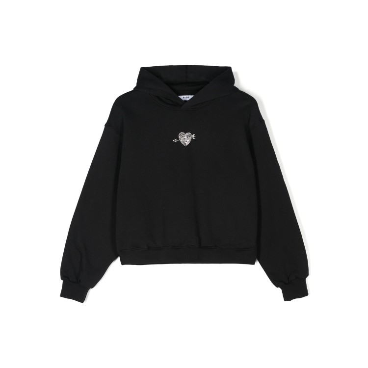 MSGM Felpa nera con cappuccio dettaglio strass bambina