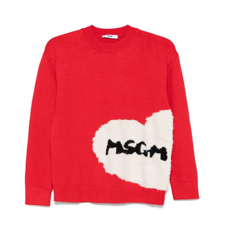 MSGM Maglione rosso con ricamo cuore bambina