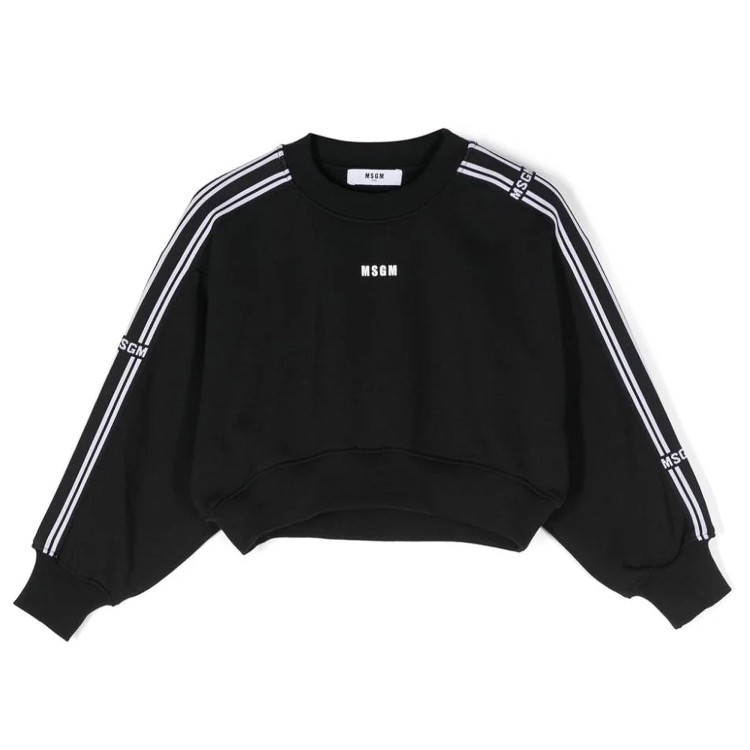 MSGM Felpa nera con banda logo cropped bambina