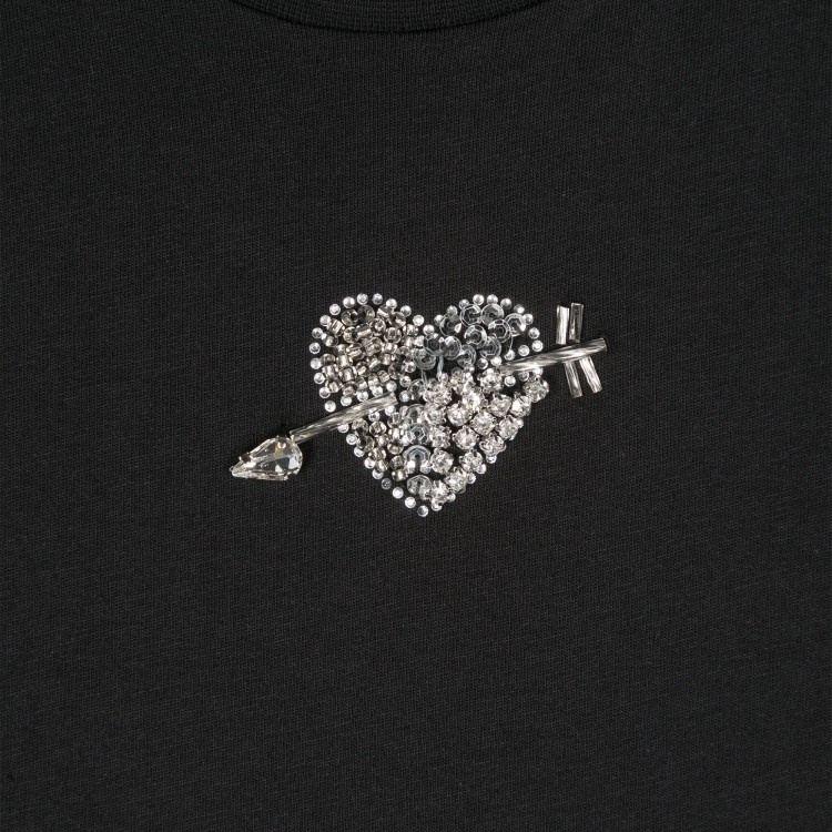 MSGM T-shirt nera con cuore strass bambina