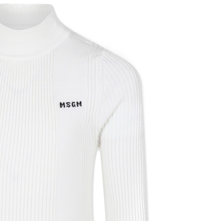 MSGM Maglione bianco a coste e collo alto bambina