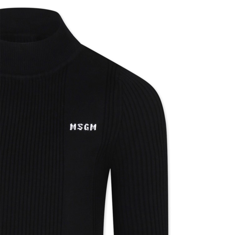 MSGM Maglione nero con dettagli bianchi a coste bambina