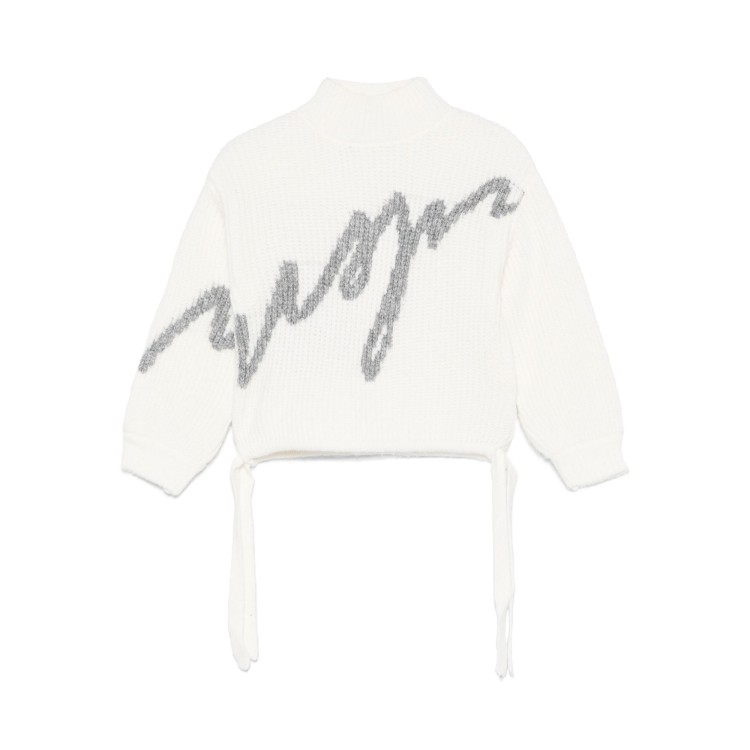 MSGM Maglione bianco con logo a intarsi bambina