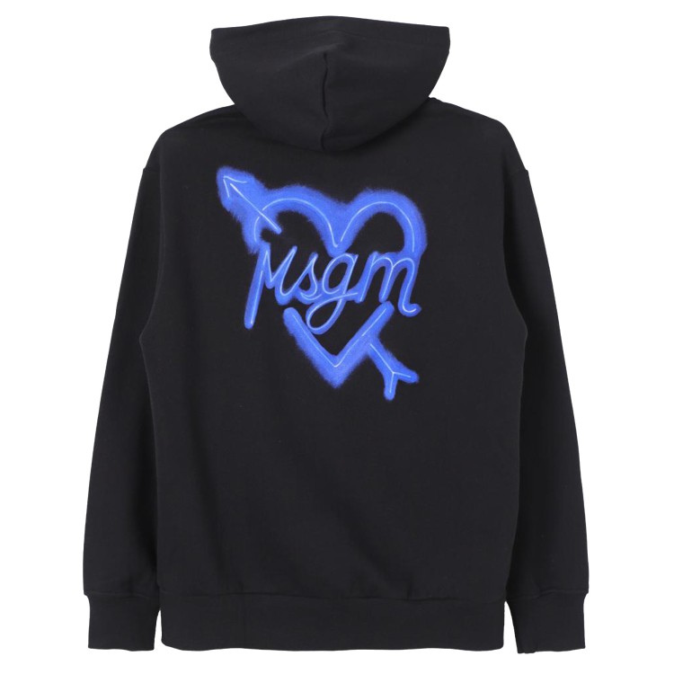 MSGM Felpa nera stampa logo con cappuccio e zip bambina